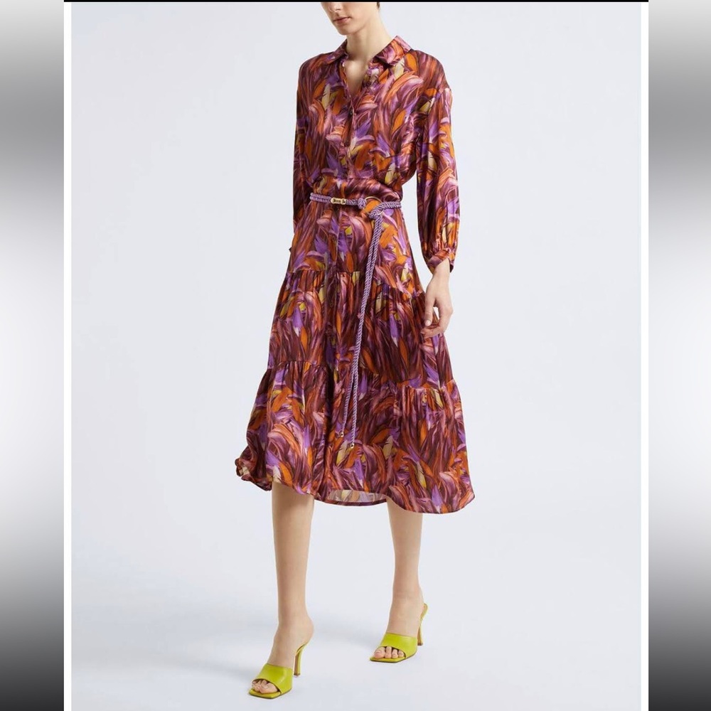 Printed viscose chemisier midi dress